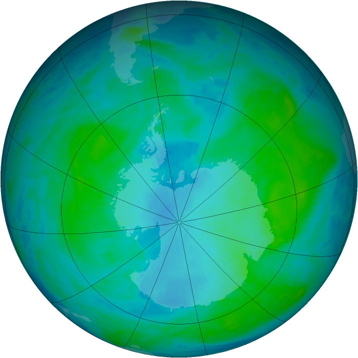 Antarctic ozone map for 29 January 1991